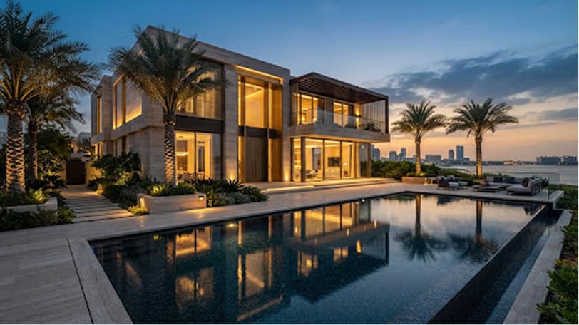 Saadiyat-Island-modern-luxury-villa-exterior-twilight-perspective